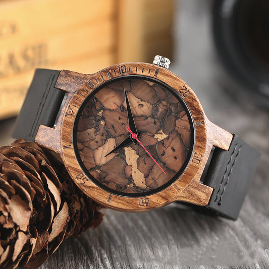 Casual Wooden Men's Watch Broken Leaf Wooden Face