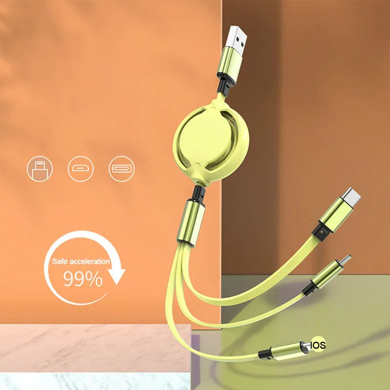 USB Cable 3 in 1 Retractable Data Cable for IPhone Charger Fast Wire Charging Cable for  Lightning Android Type C Xiaomi Huawei