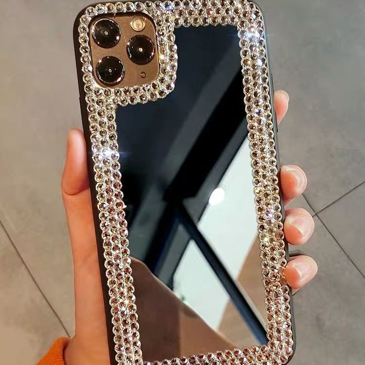 Acrylic Mirror Rhinestone Luxury Diamond Makeup Mirror Phone Case